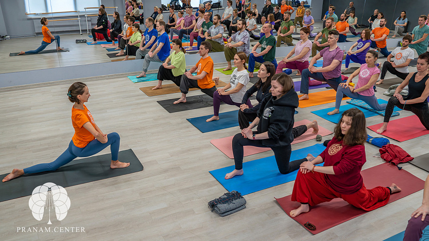 Yoga class in the gym photo