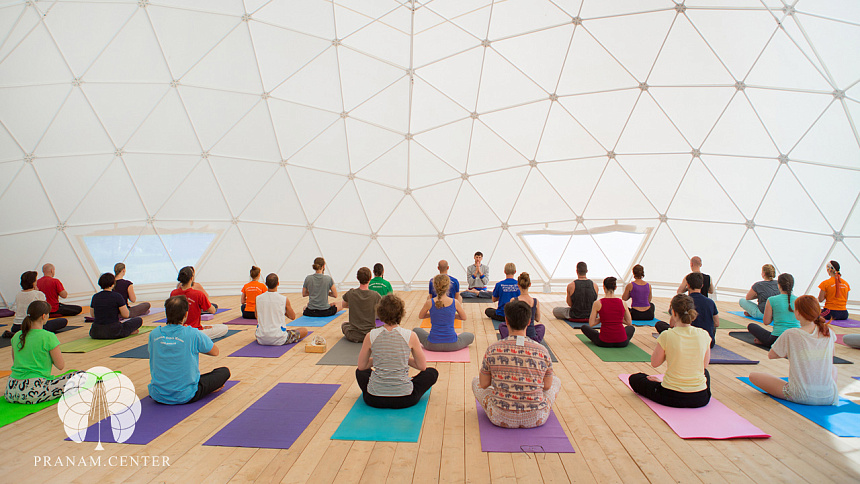Group meditating