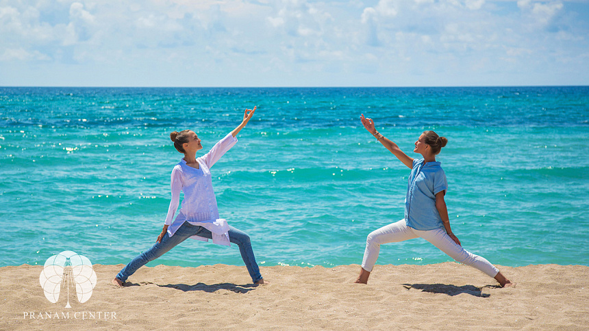 Warrior pose on the sea photo